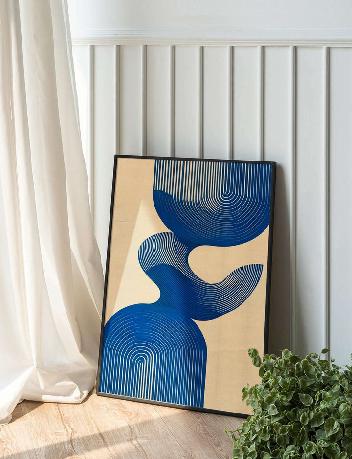 Retro Fluidity: Blue and Beige Geometric