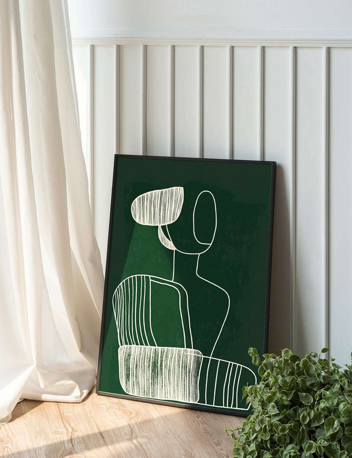 Minimalist Line Art of Woman with Chair