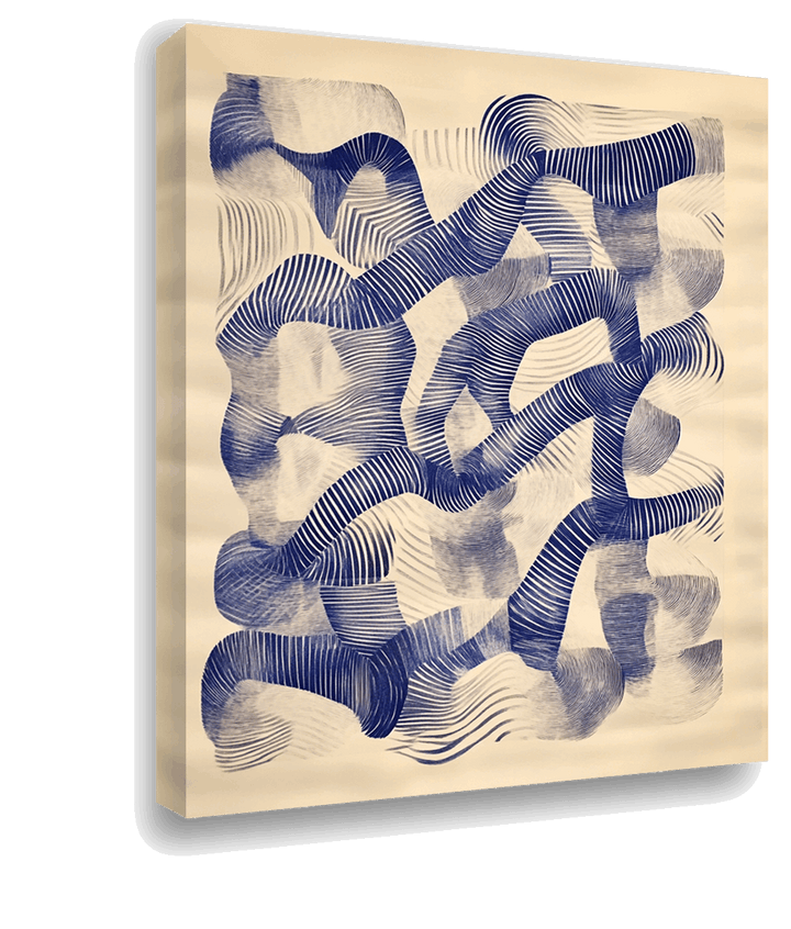 Fluid Harmony: Blue Ink Abstract Composition