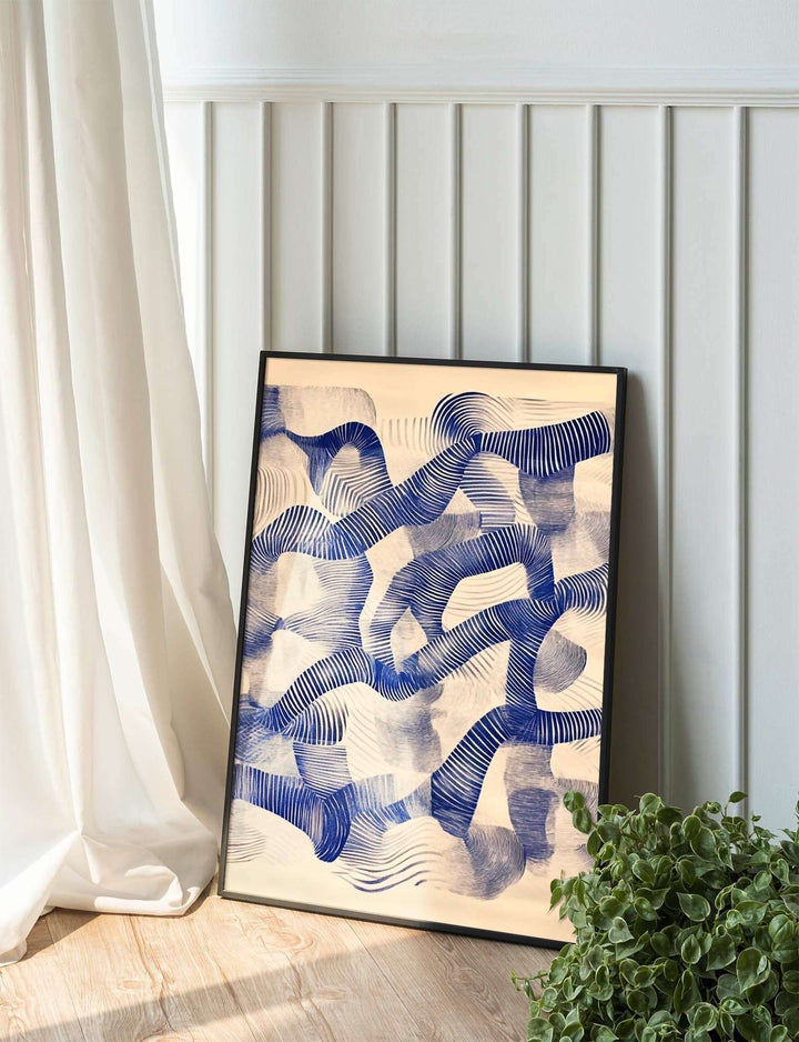 Fluid Harmony: Blue Ink Abstract Composition