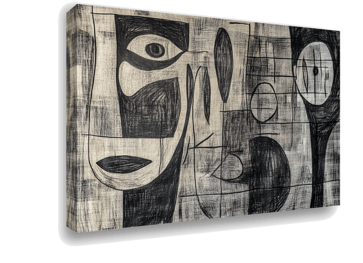 Faces of Abstraction: A Picasso-Inspired Black Ink Canvas