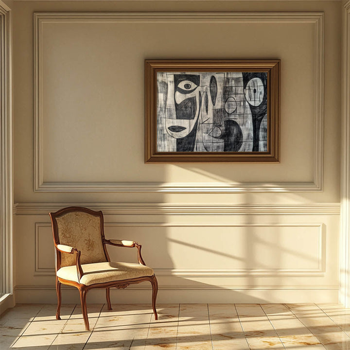 Faces of Abstraction: A Picasso-Inspired Black Ink Canvas