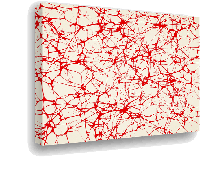 Neural Connections: Abstract Red Lines on Canvas