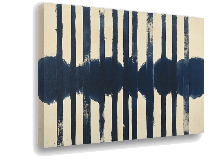Stripes of Serenity: Abstract Minimalist Art in Navy Blue and Cream