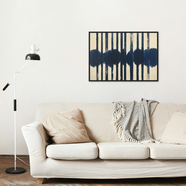 Stripes of Serenity: Abstract Minimalist Art in Navy Blue and Cream