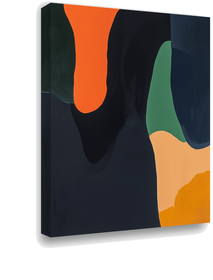 Serene Geometry: Minimalist Abstract Art in Orange, Green, and Navy