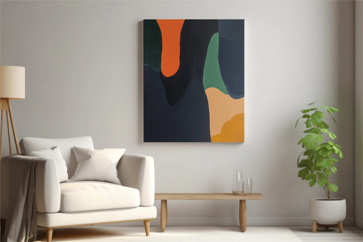Serene Geometry: Minimalist Abstract Art in Orange, Green, and Navy