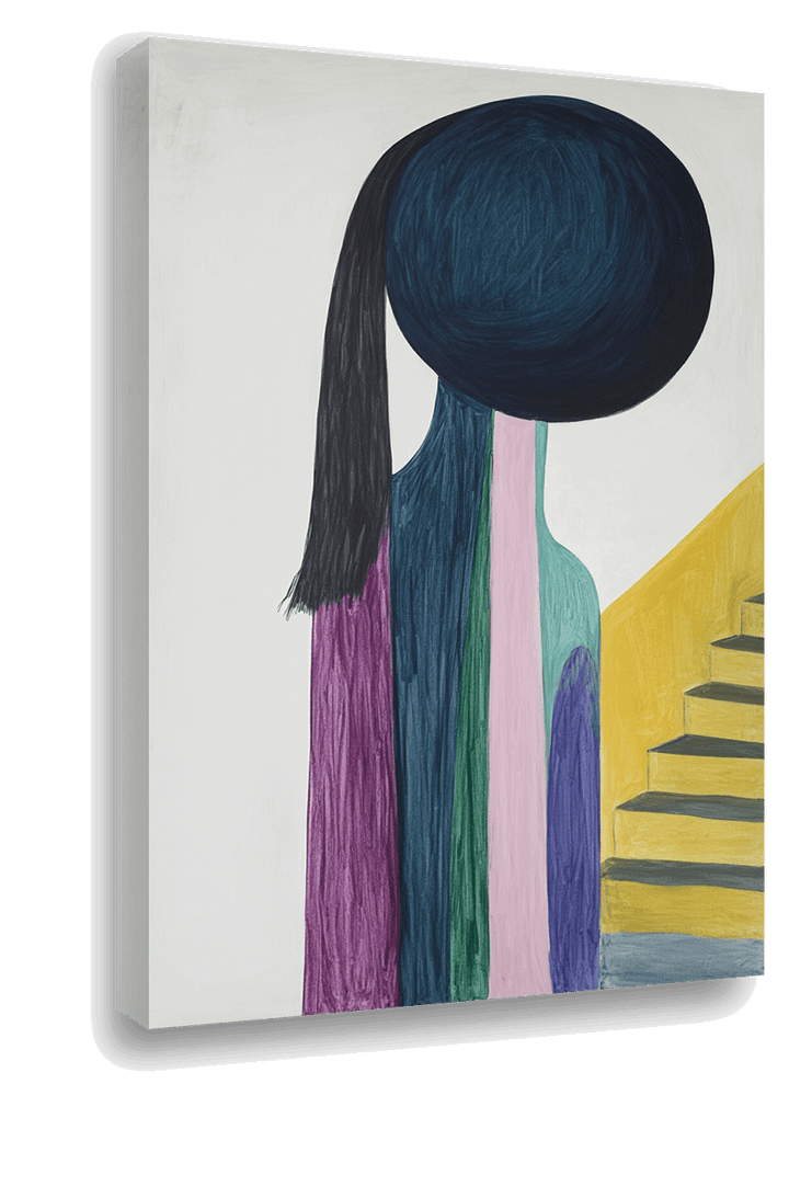 Vibrant Stairs: A Minimalist Portrait in Pastel and Bold Colors