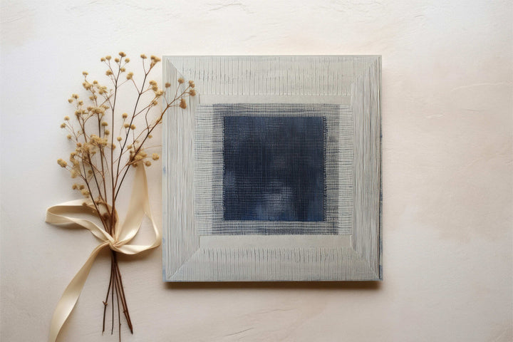 Textured Elegance: Woven Abstract with Blue and Black Composition