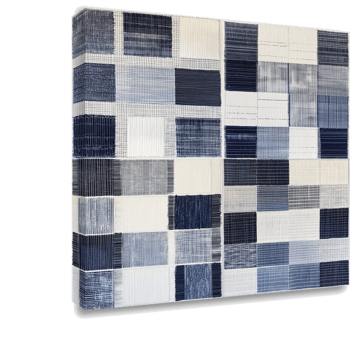 Denim Patchwork: Modern Abstract Fabric Canvas