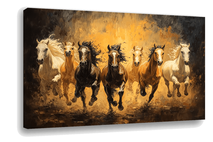 Golden Momentum: Seven Galloping Horses