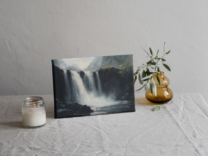 Mystic Falls: Hyper-Realistic Waterfall in Black & Grey