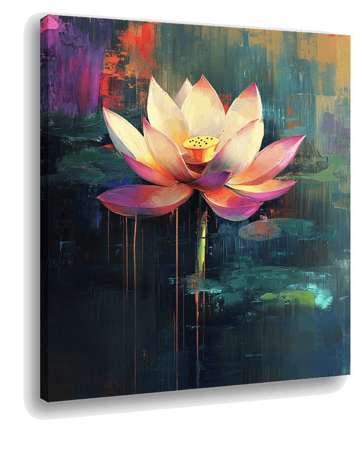 Dynamic Bloom: Lotus with Dripping Paint Effect