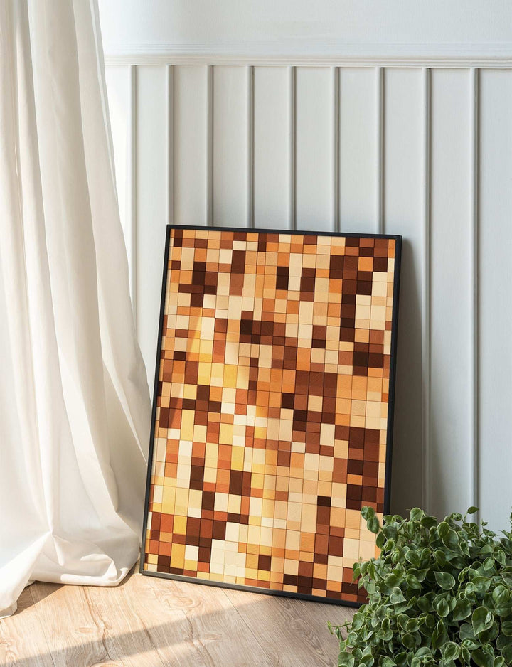 Pixelated Wooden Block Wall: Minecraft-Inspired Architectural Art