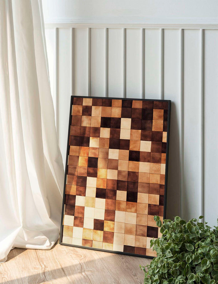 Vintage Checkered Wall: Hyper-Realistic Brown and Beige Art