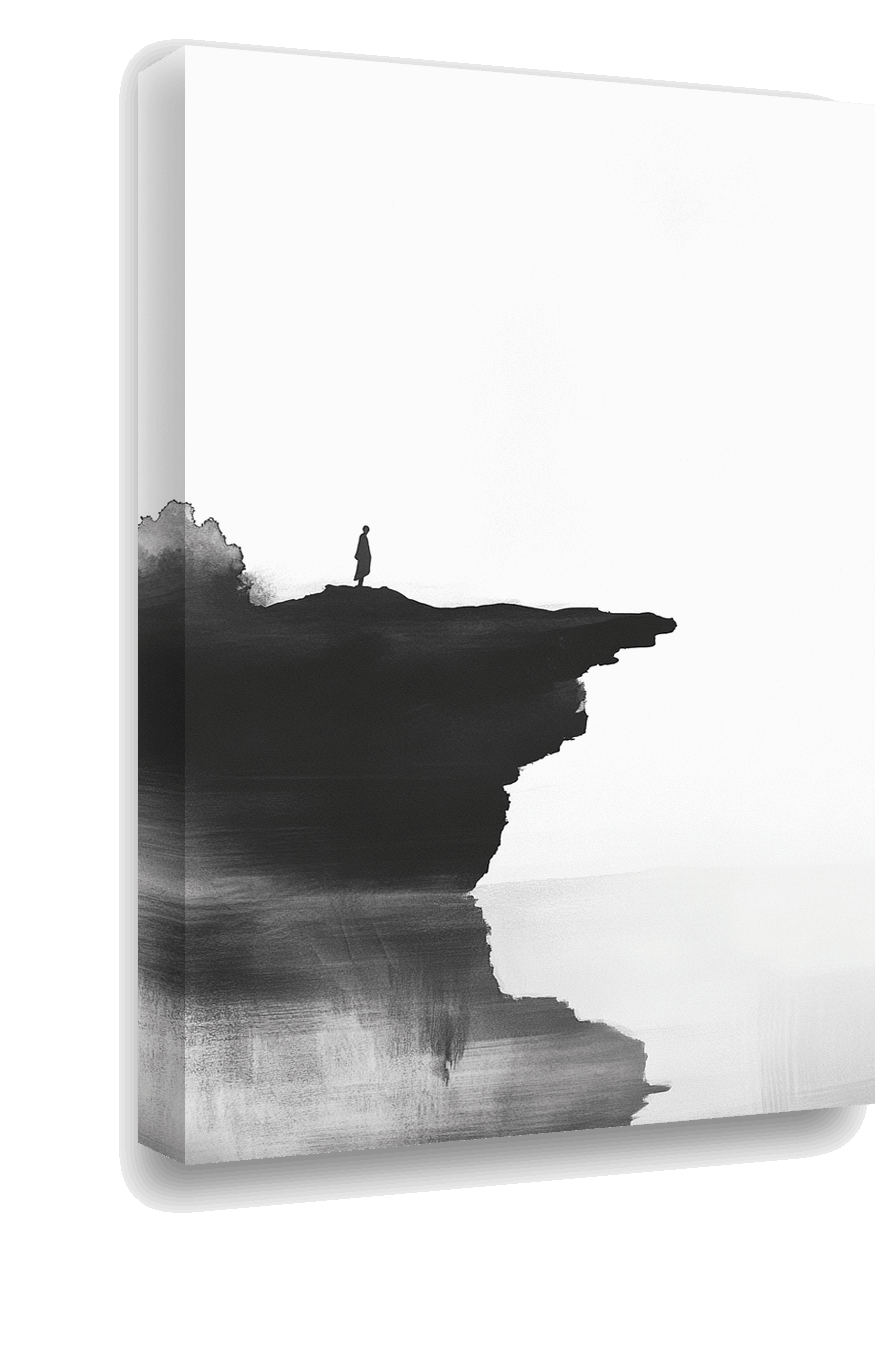 Cliffside Solitude: Minimalist Ink Silhouette
