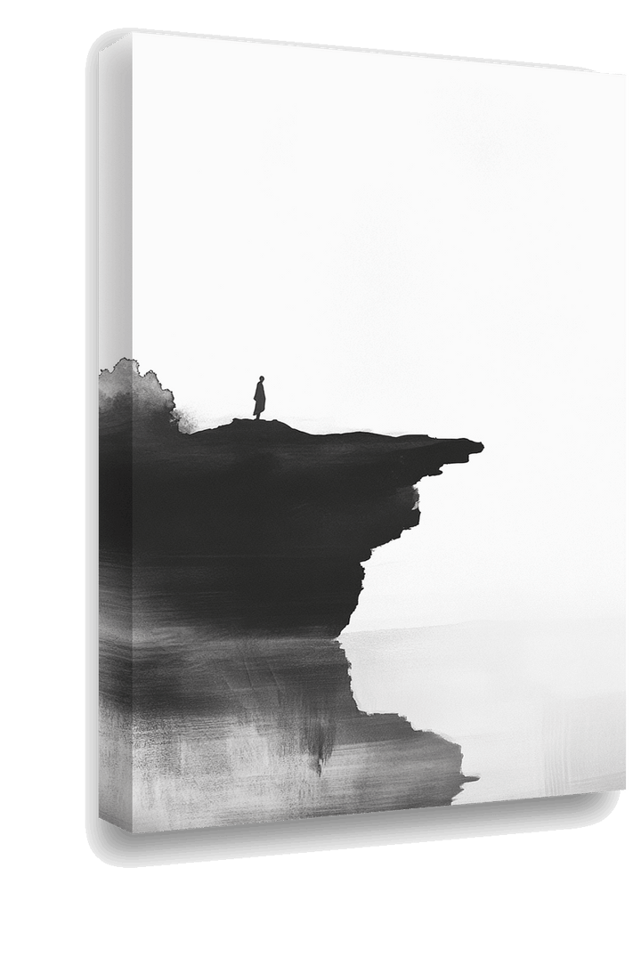 Cliffside Solitude: Minimalist Ink Silhouette