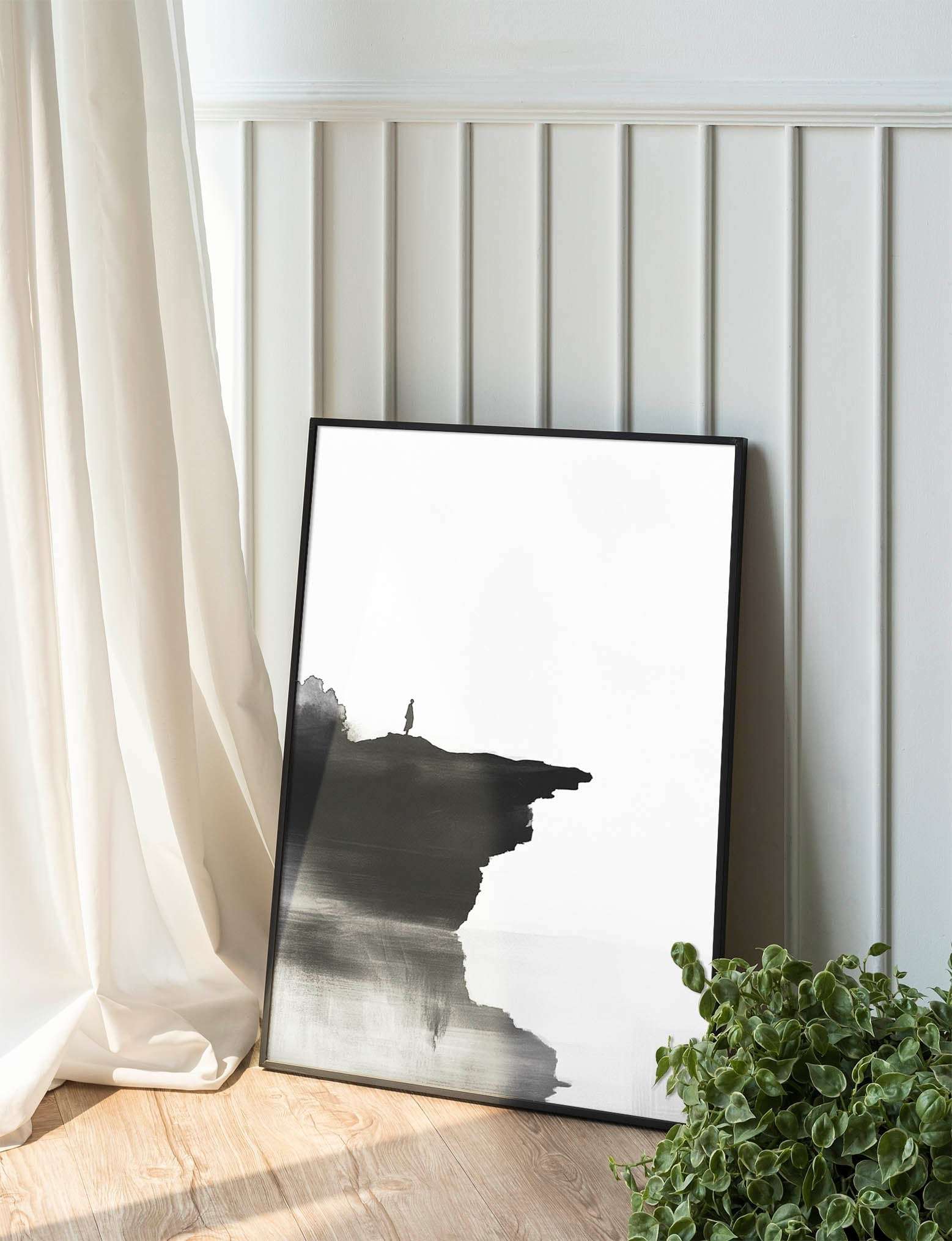 Cliffside Solitude: Minimalist Ink Silhouette