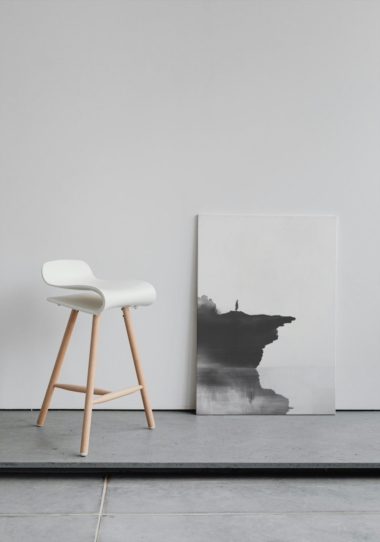 Cliffside Solitude: Minimalist Ink Silhouette