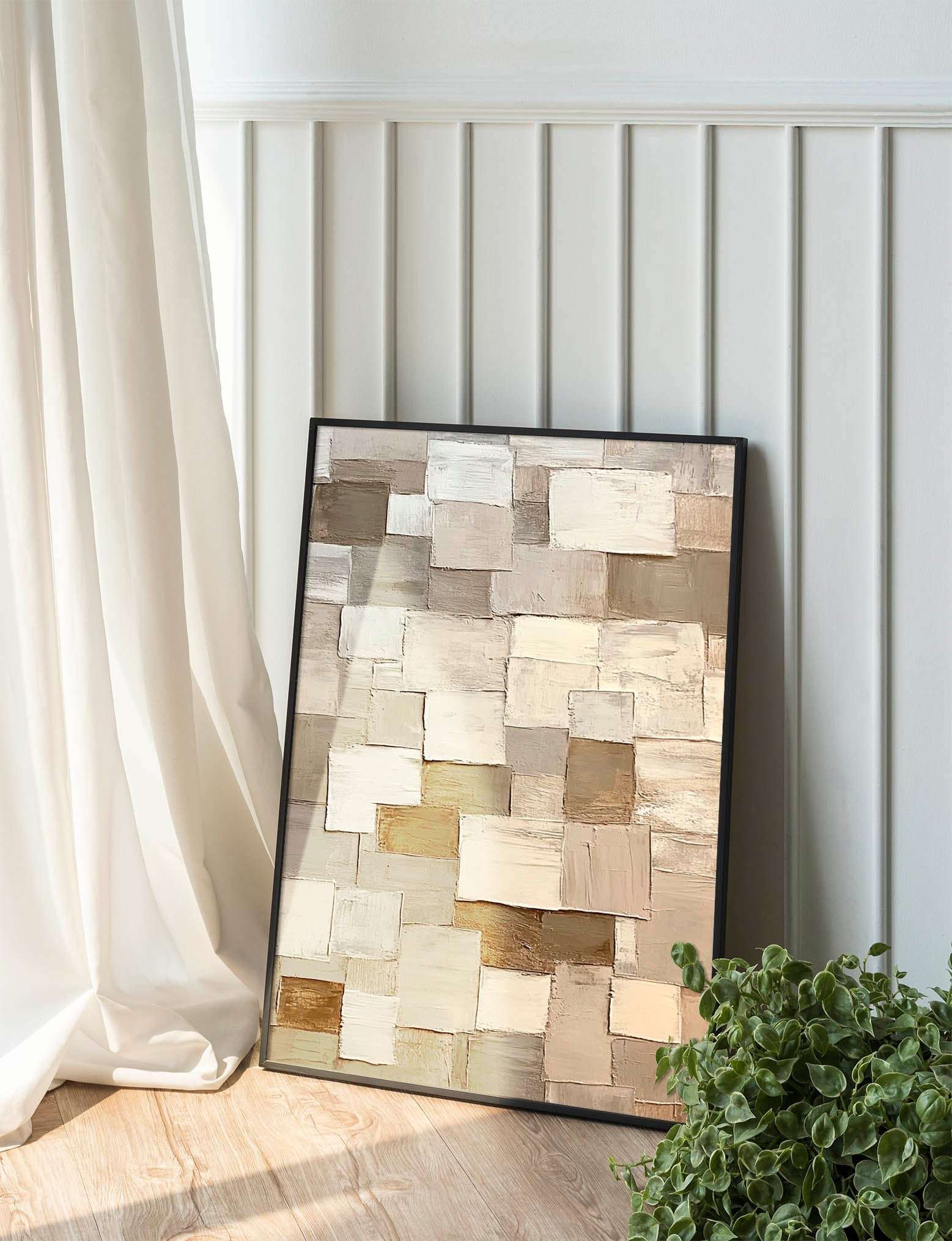 Neutral Mosaic: Abstract Square Composition