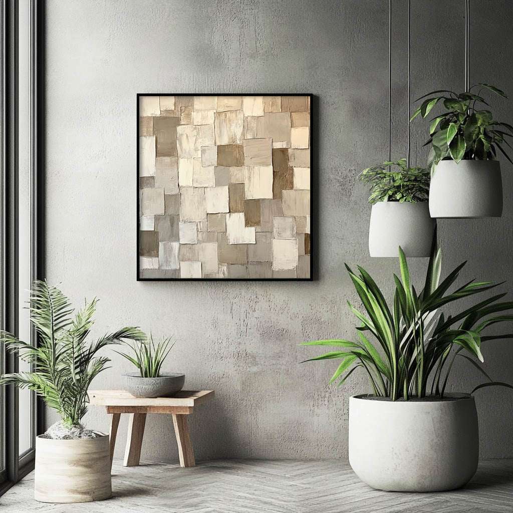 Neutral Mosaic: Abstract Square Composition
