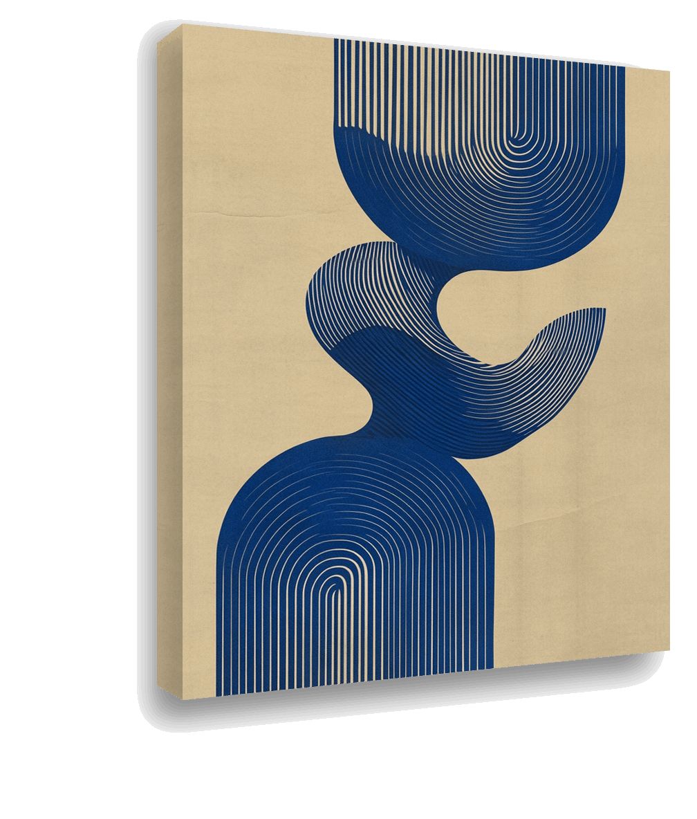 Retro Fluidity: Blue and Beige Geometric