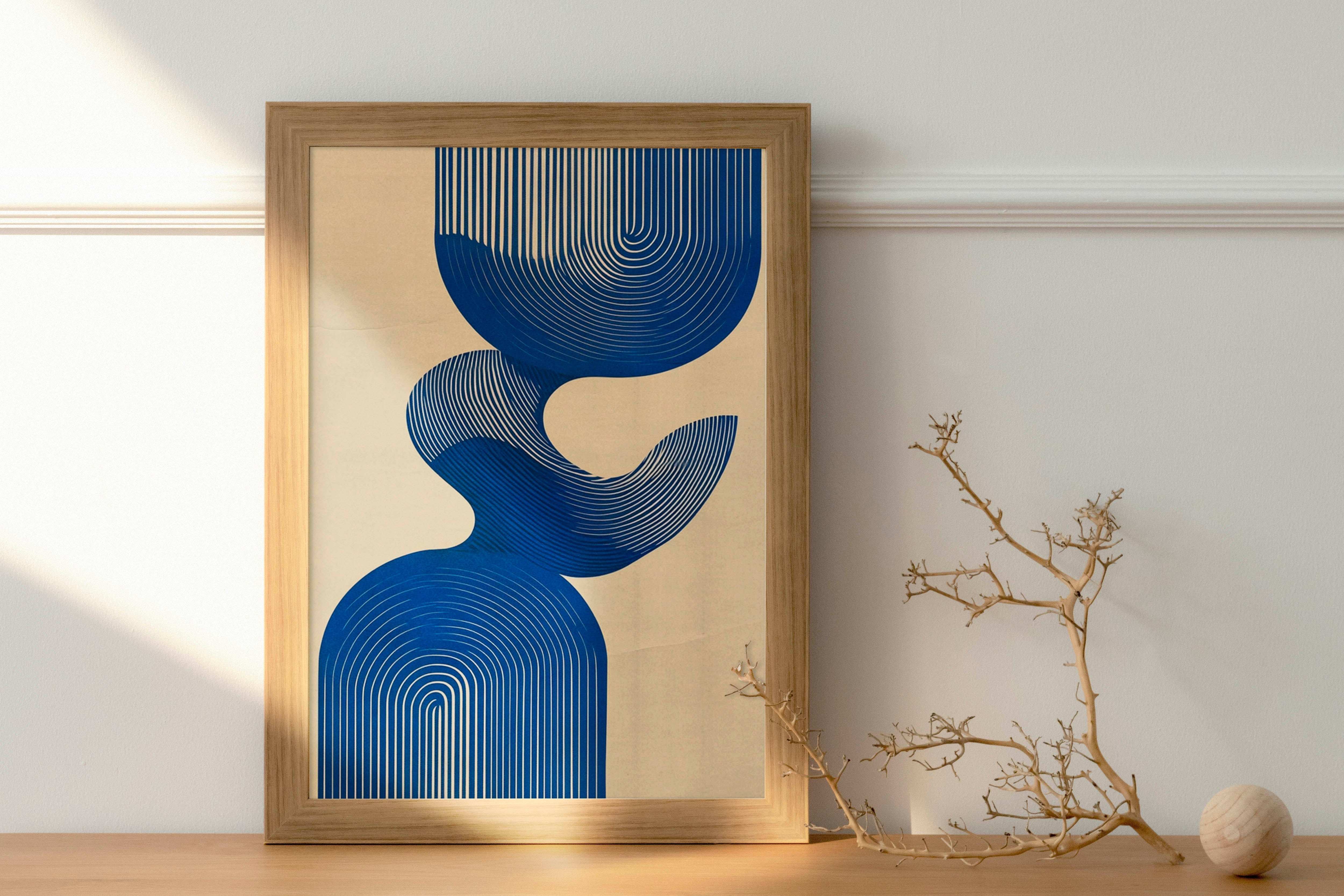 Retro Fluidity: Blue and Beige Geometric