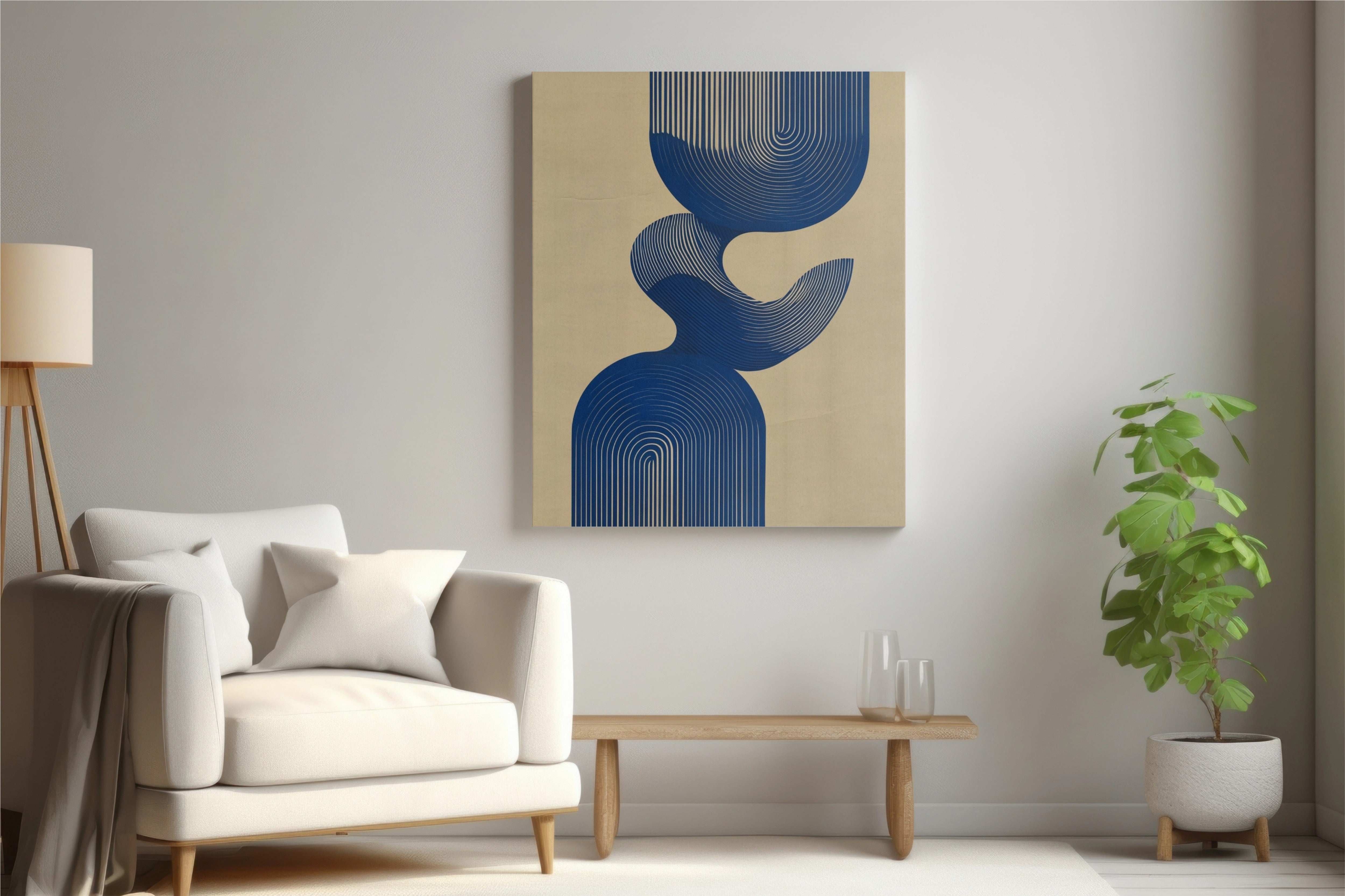 Retro Fluidity: Blue and Beige Geometric