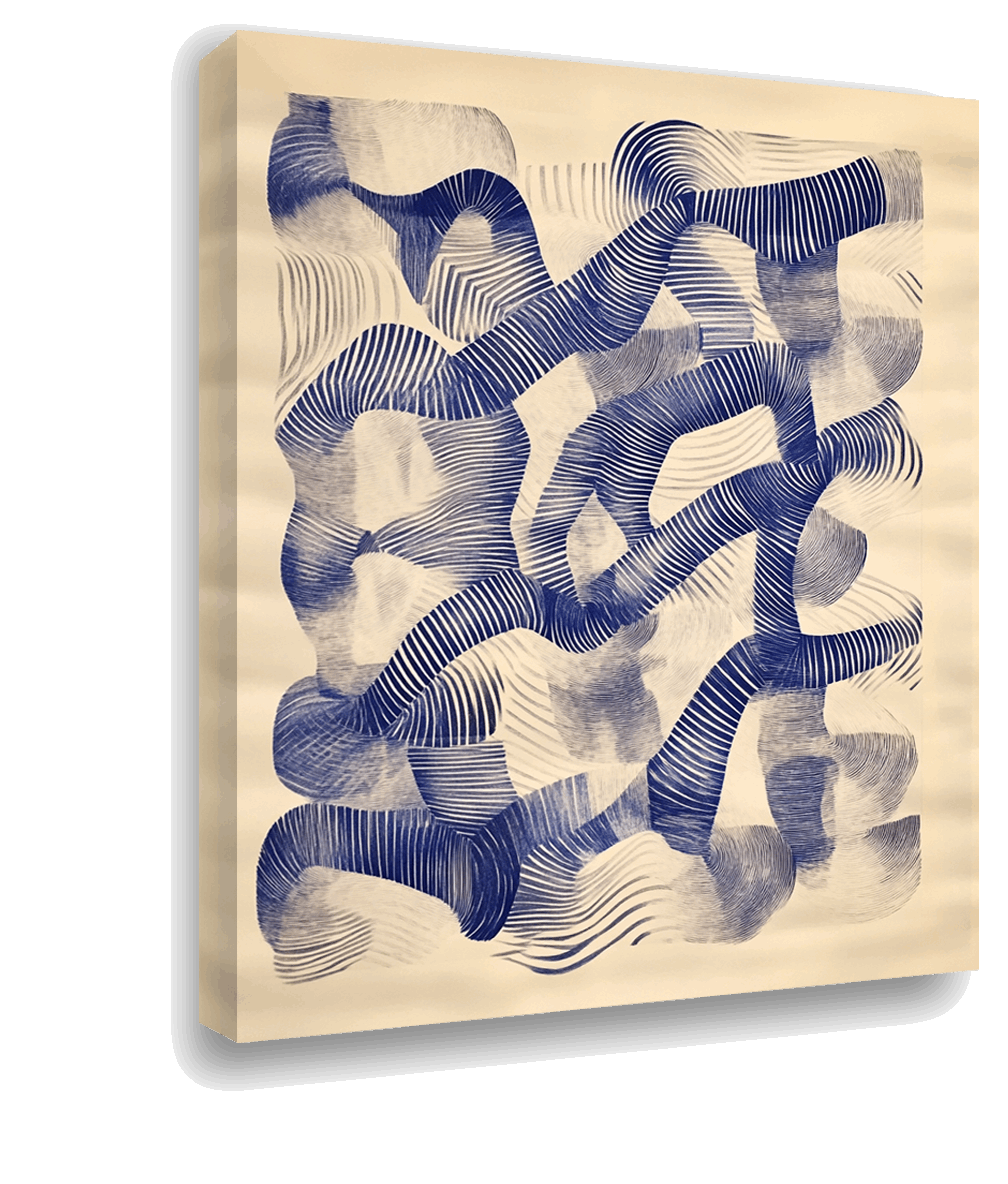 Fluid Harmony: Blue Ink Abstract Composition