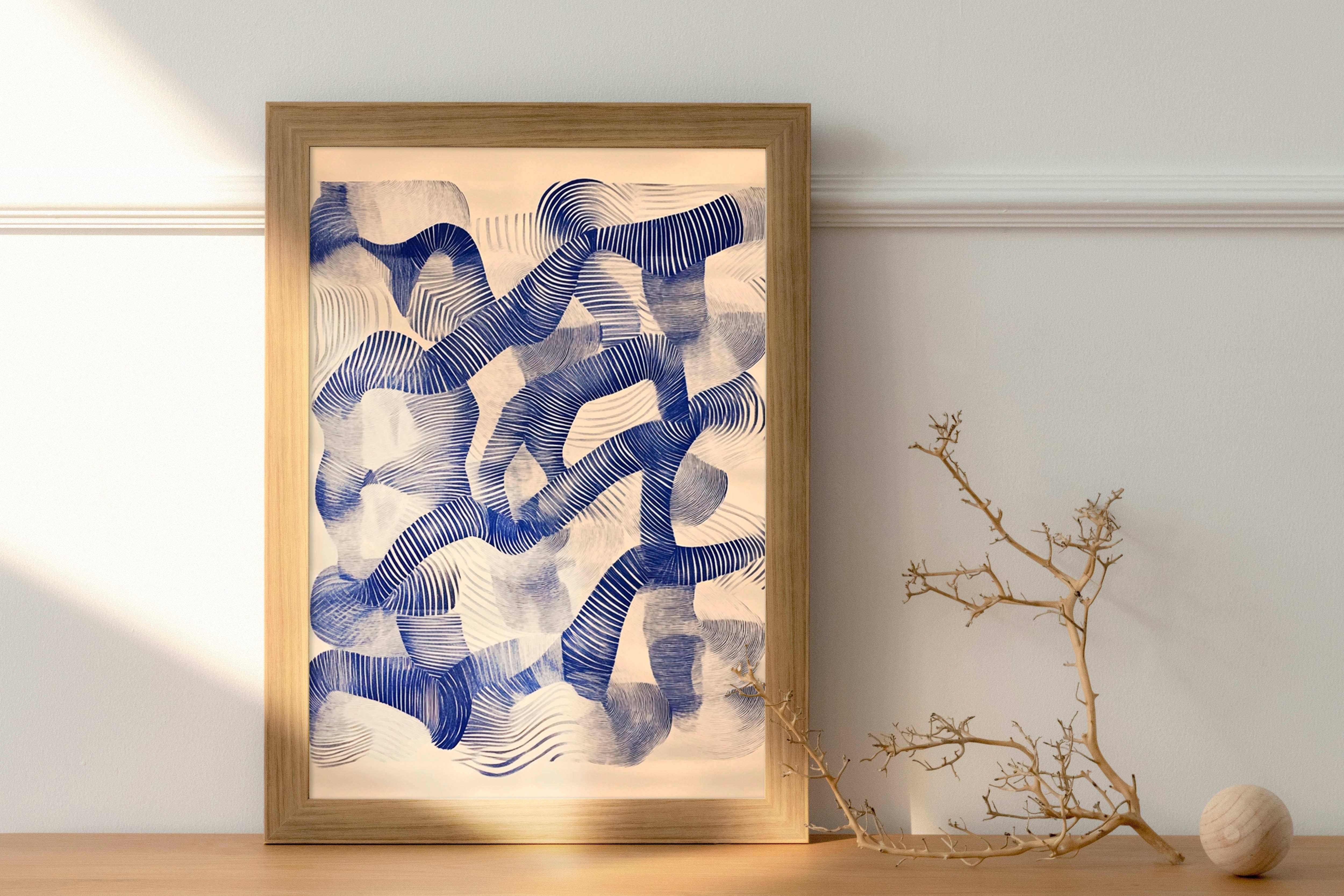 Fluid Harmony: Blue Ink Abstract Composition