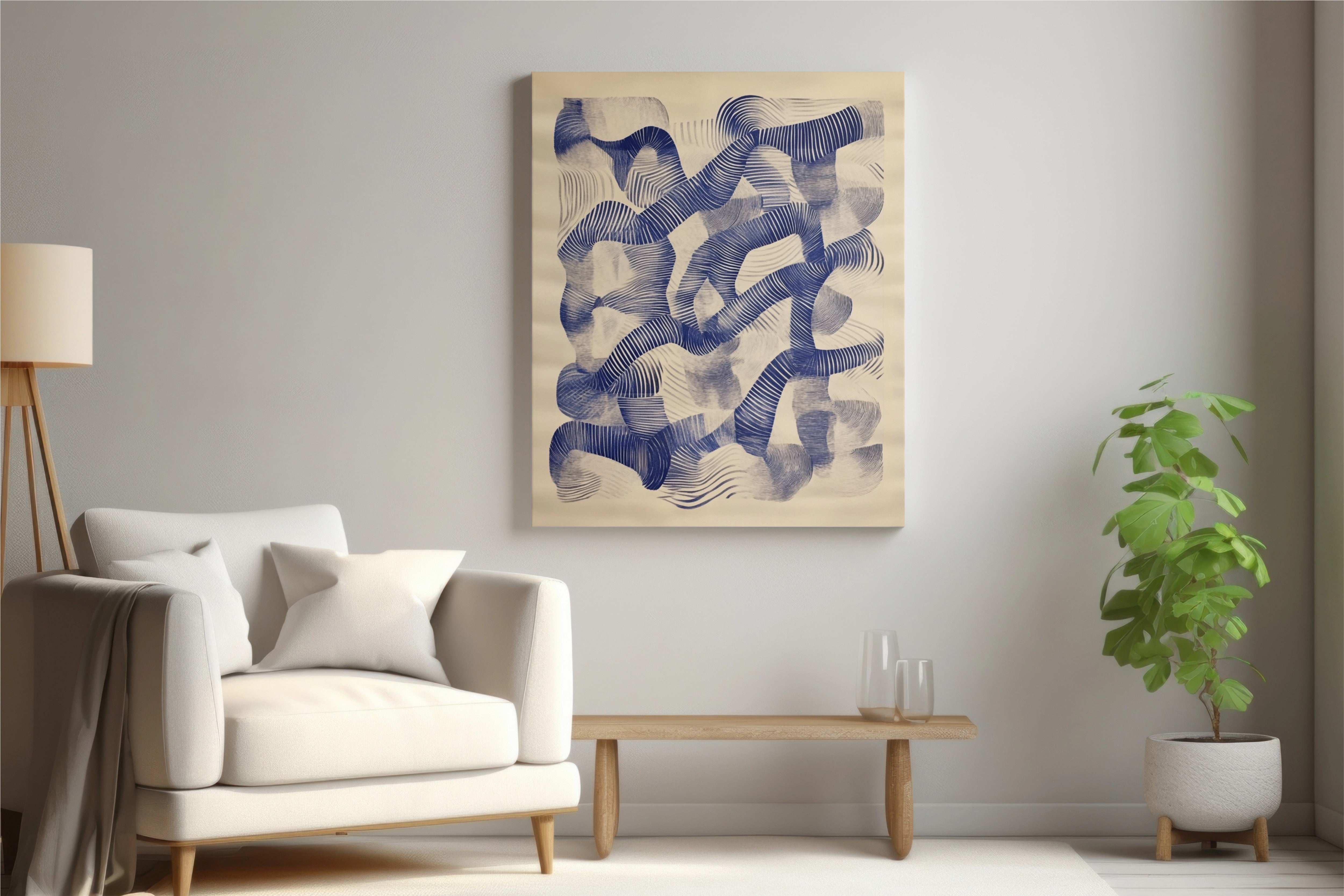 Fluid Harmony: Blue Ink Abstract Composition