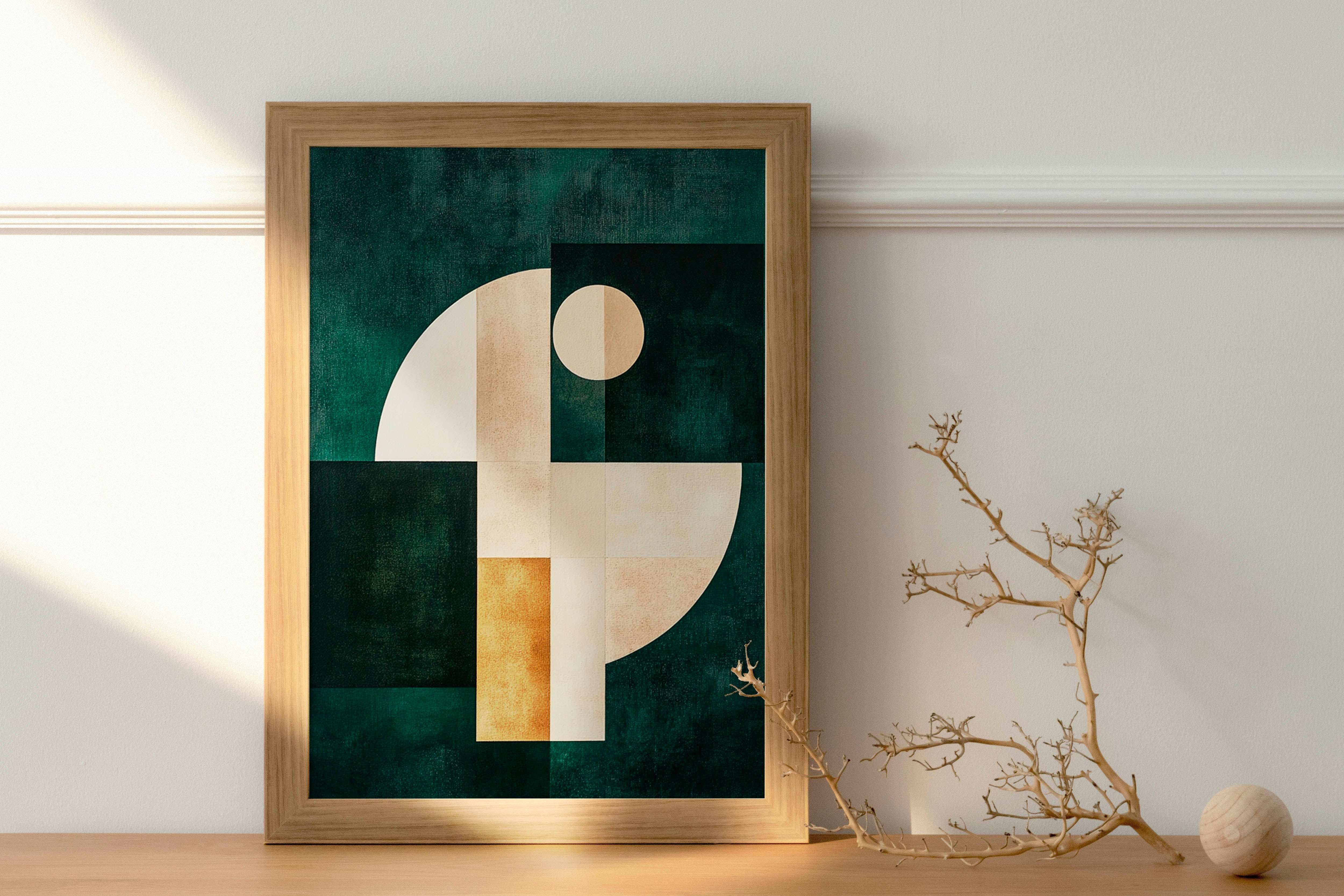 Bauhaus Harmony: Geometric Serenity in Green and Beige