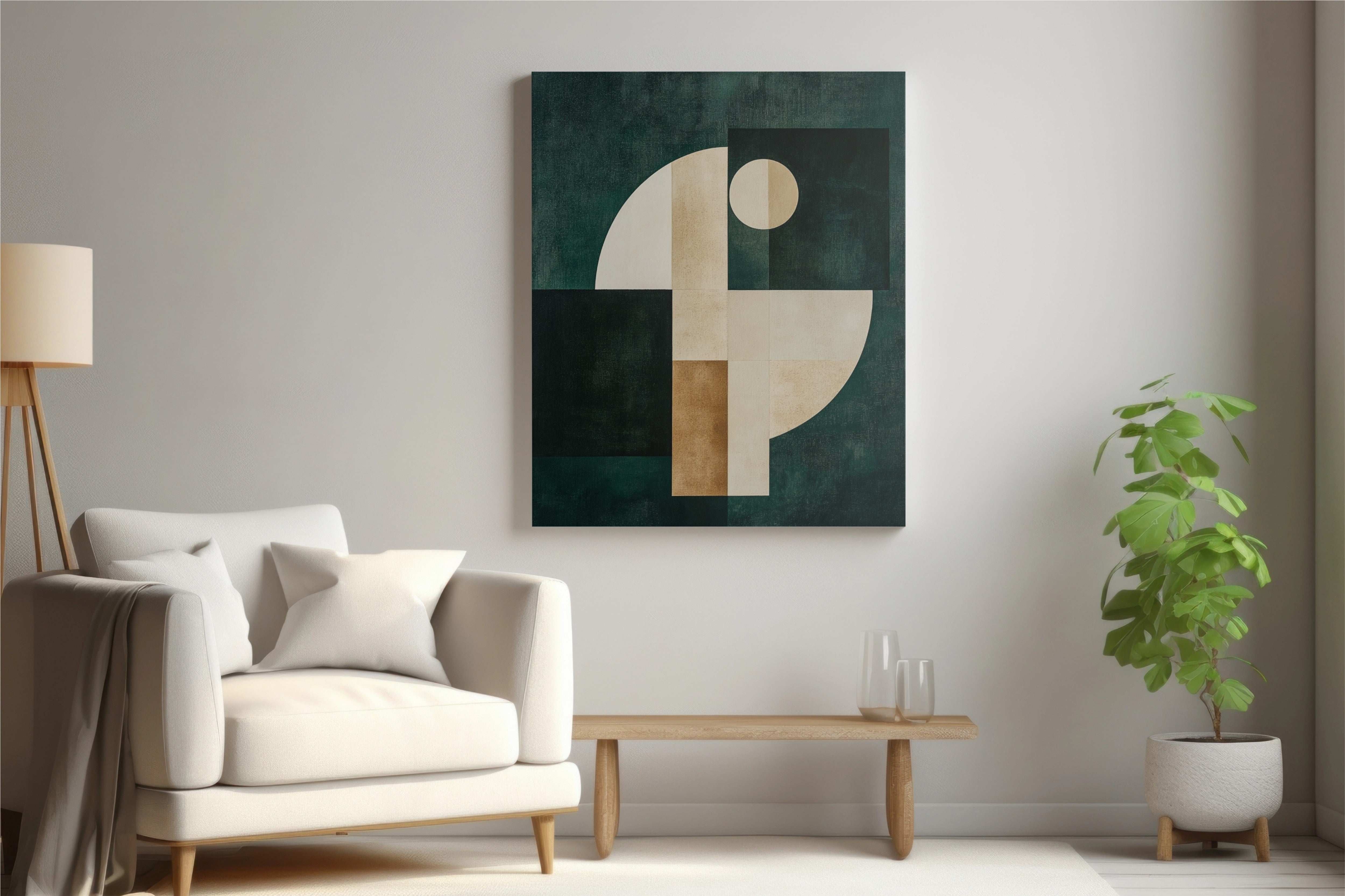 Bauhaus Harmony: Geometric Serenity in Green and Beige