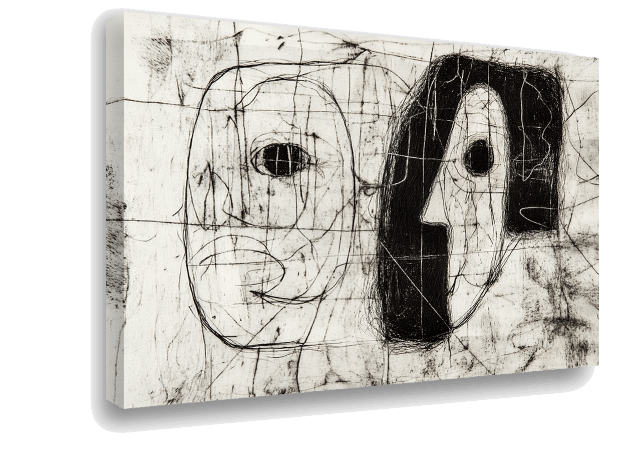 Monochrome Visions: Dual Faces in Picasso's Cubist Style