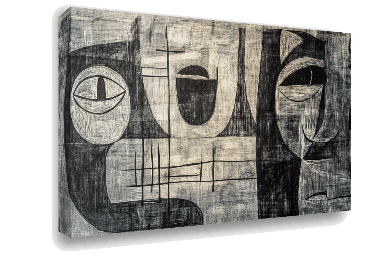 Emotive Faces: Picasso-Inspired Black and White Cubist Canvas