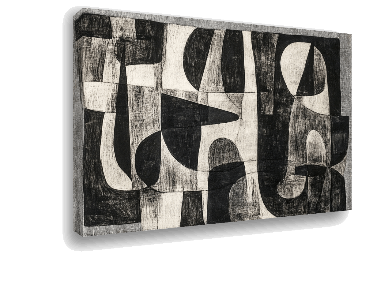 Typographic Abstraction: Bold Lettered Canvas Art in Monochrome