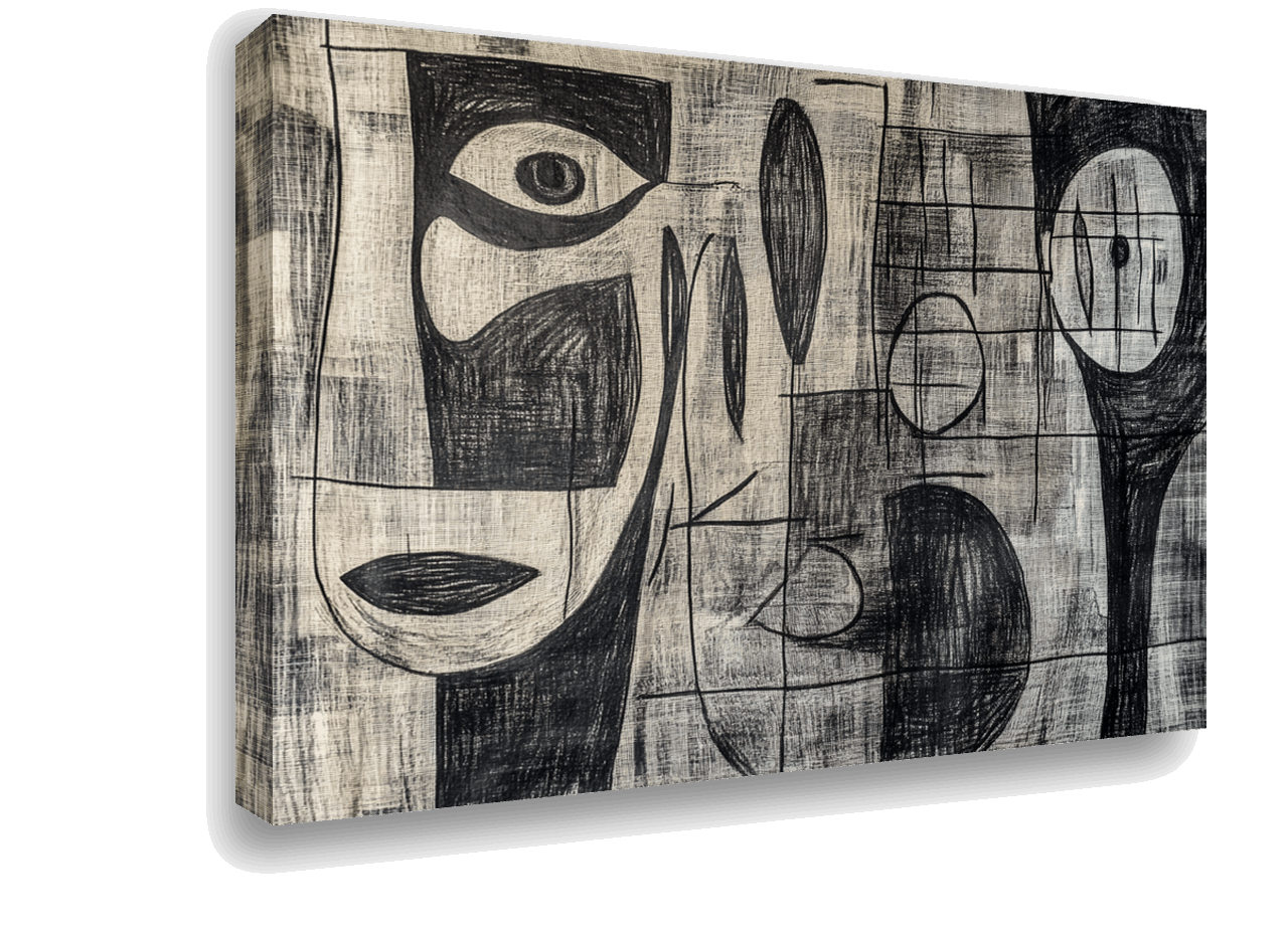 Faces of Abstraction: A Picasso-Inspired Black Ink Canvas