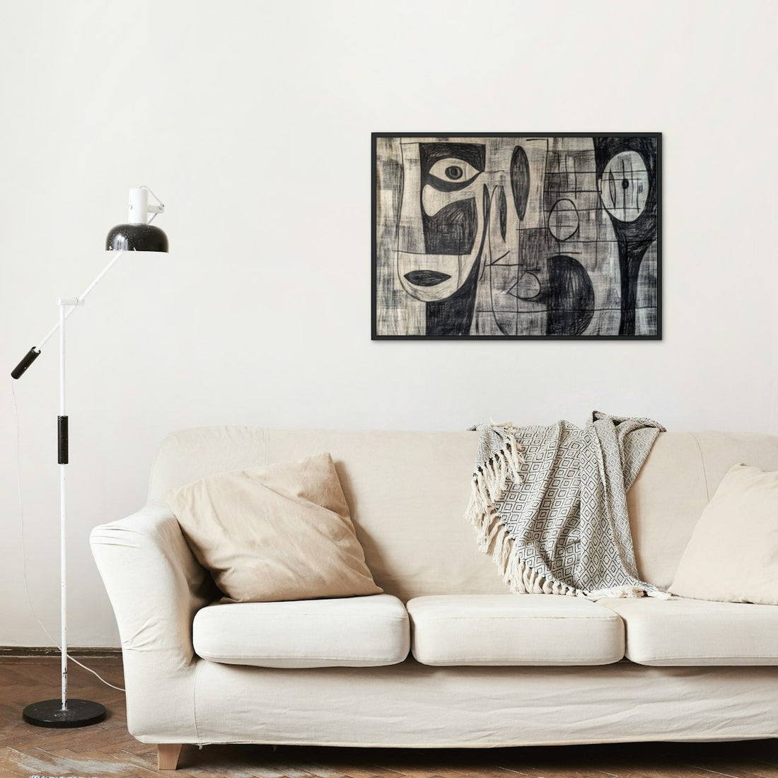 Faces of Abstraction: A Picasso-Inspired Black Ink Canvas