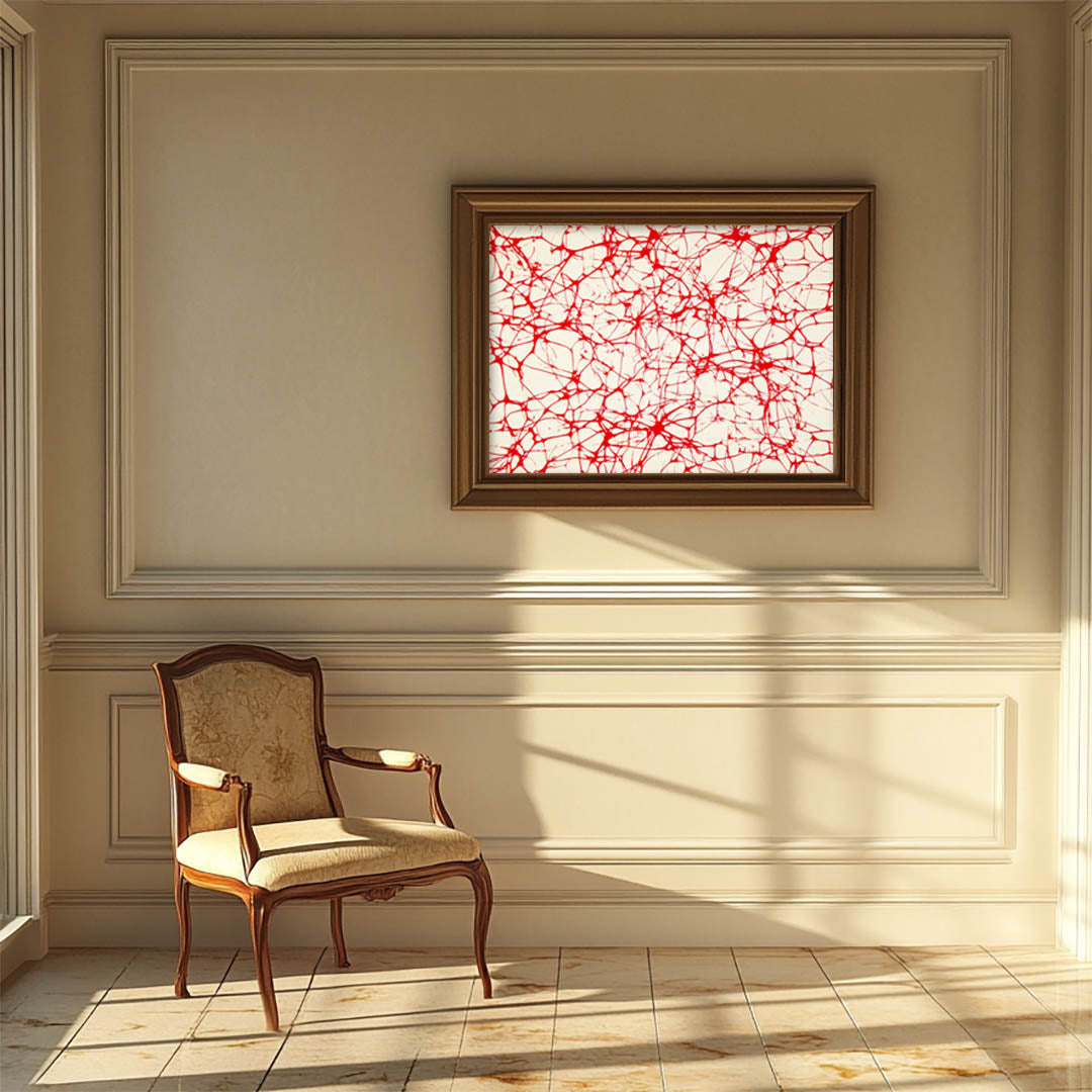 Neural Connections: Abstract Red Lines on Canvas