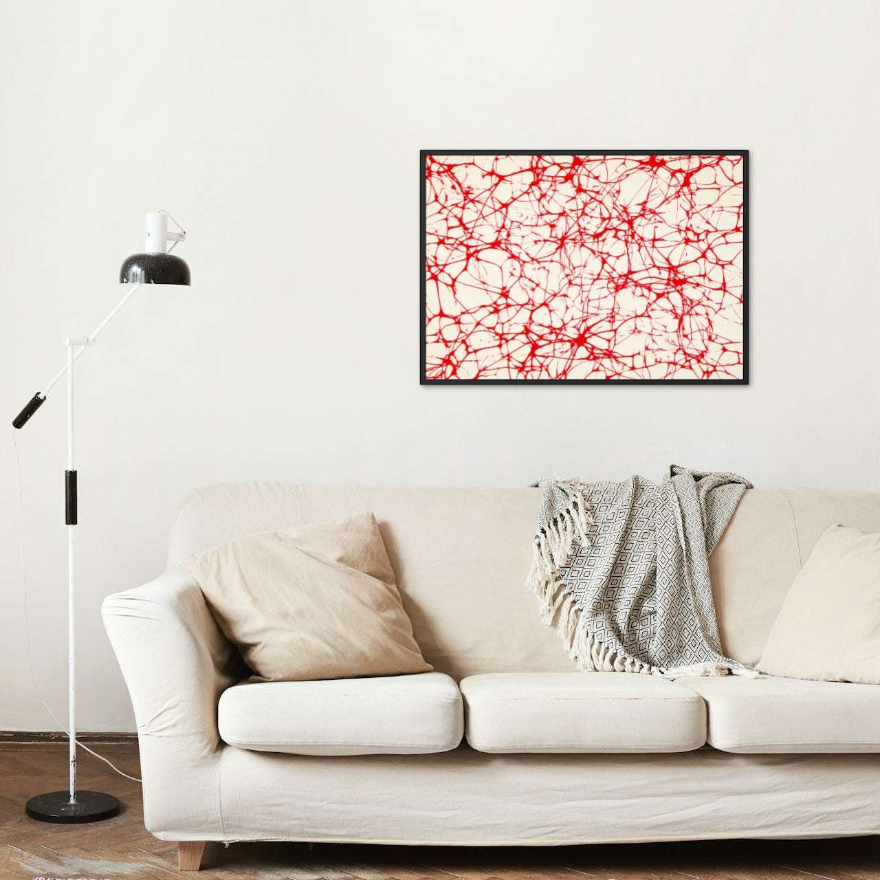 Neural Connections: Abstract Red Lines on Canvas