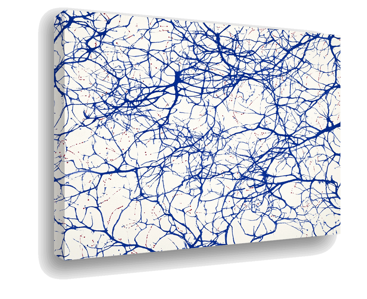 Neural Connection: Blue and Red on White