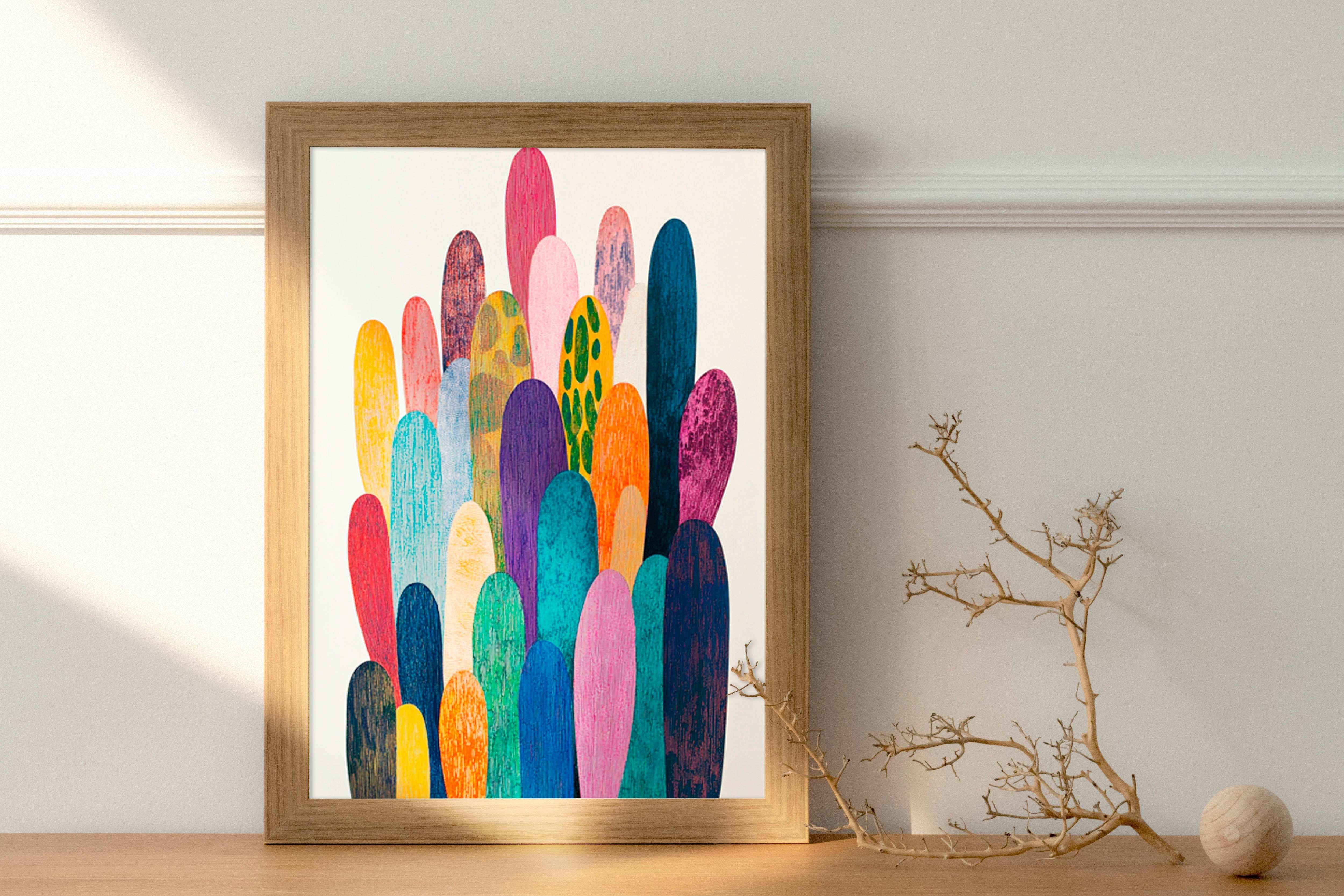 Vibrant Cacti: Minimalist Color Explosion