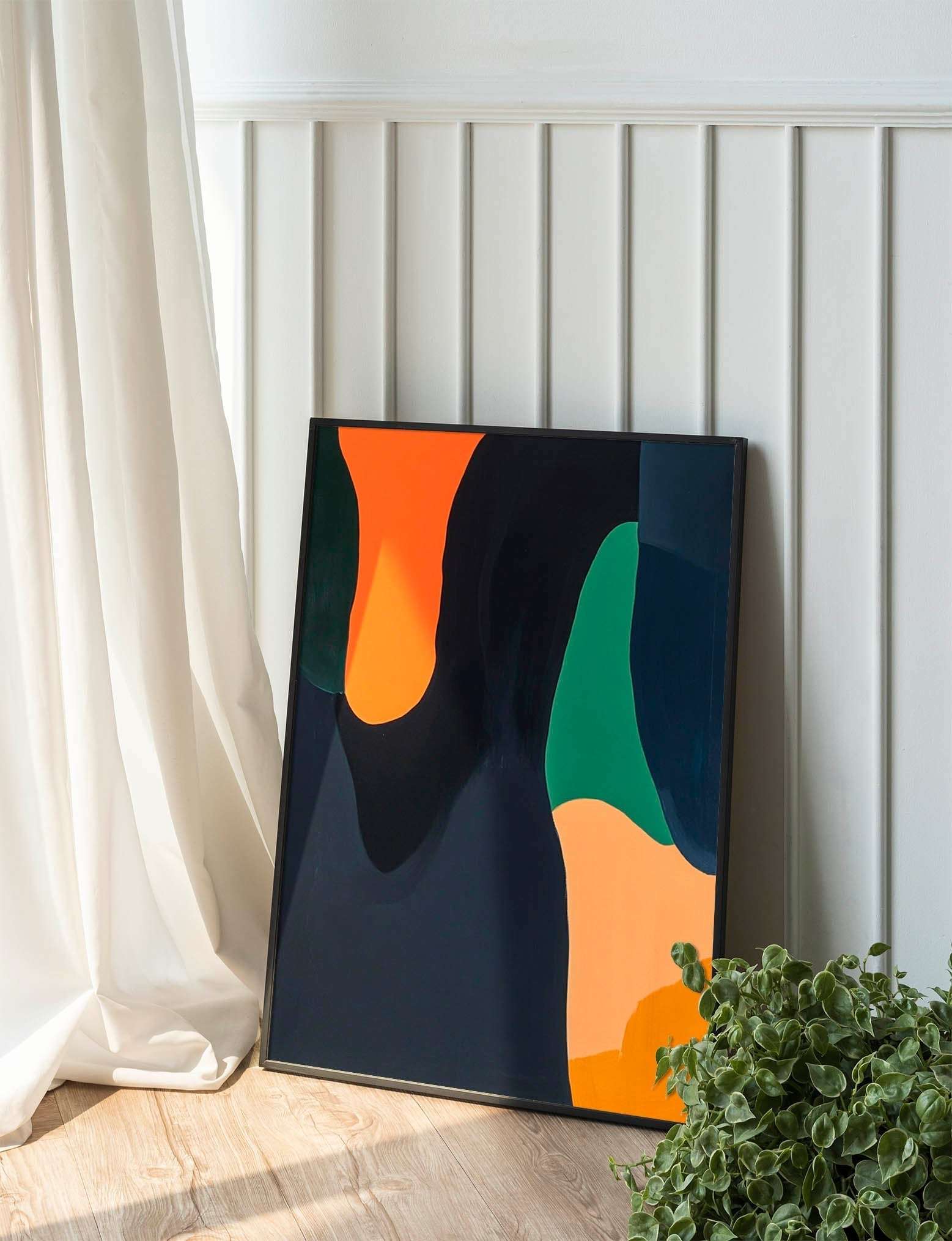 Serene Geometry: Minimalist Abstract Art in Orange, Green, and Navy