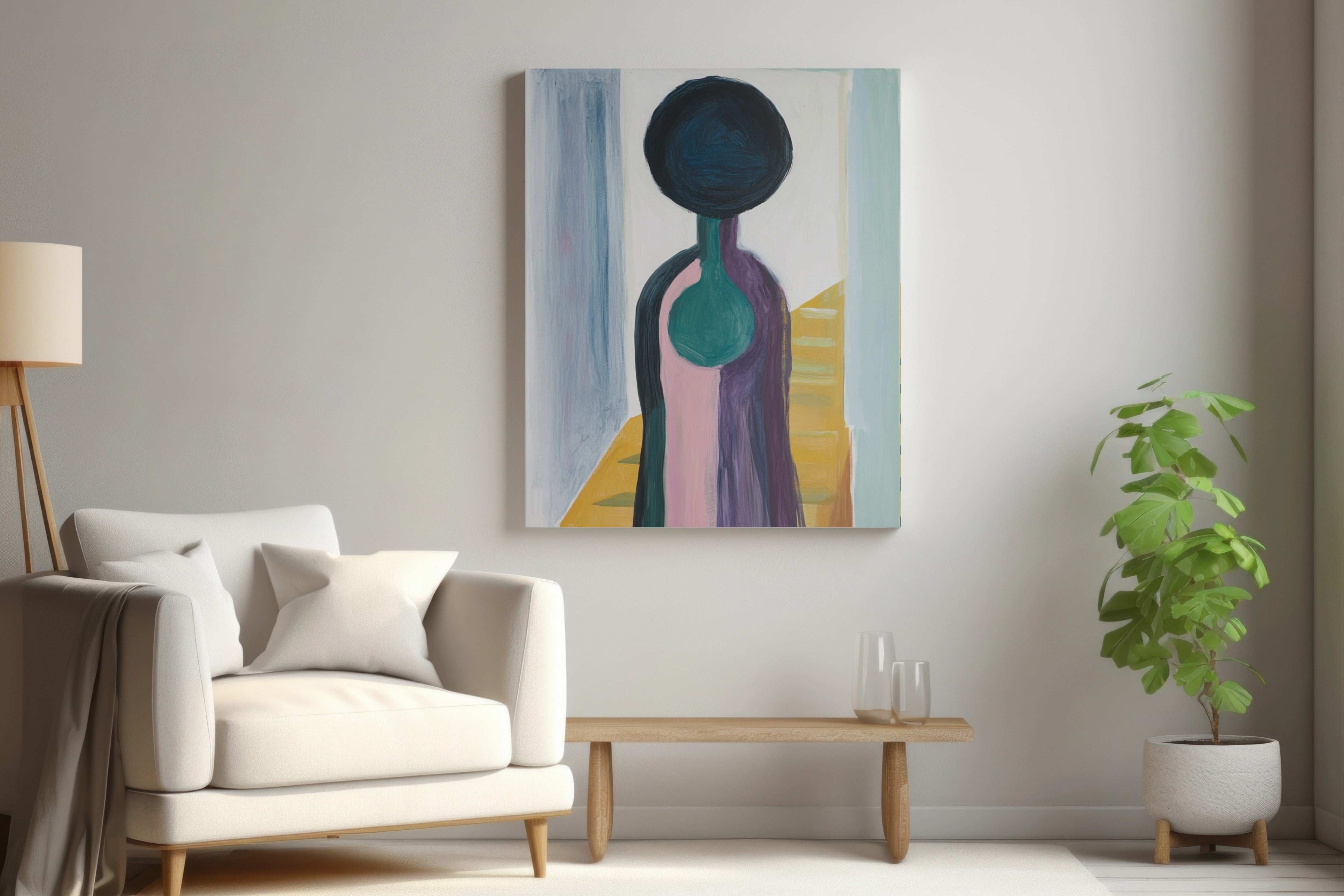 Abstract Elegance: A Minimalist Woman in Colorful Simplicity