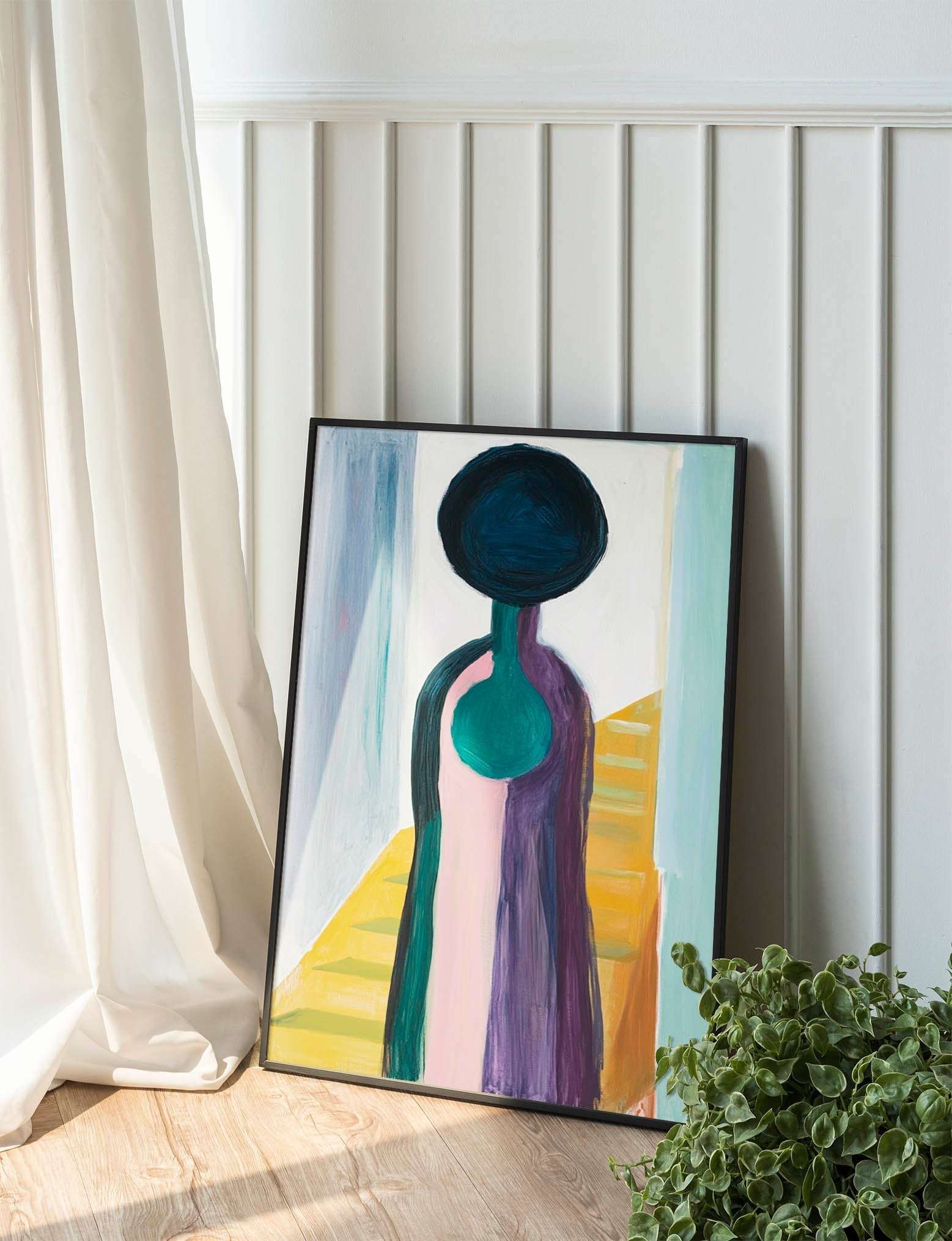 Abstract Elegance: A Minimalist Woman in Colorful Simplicity