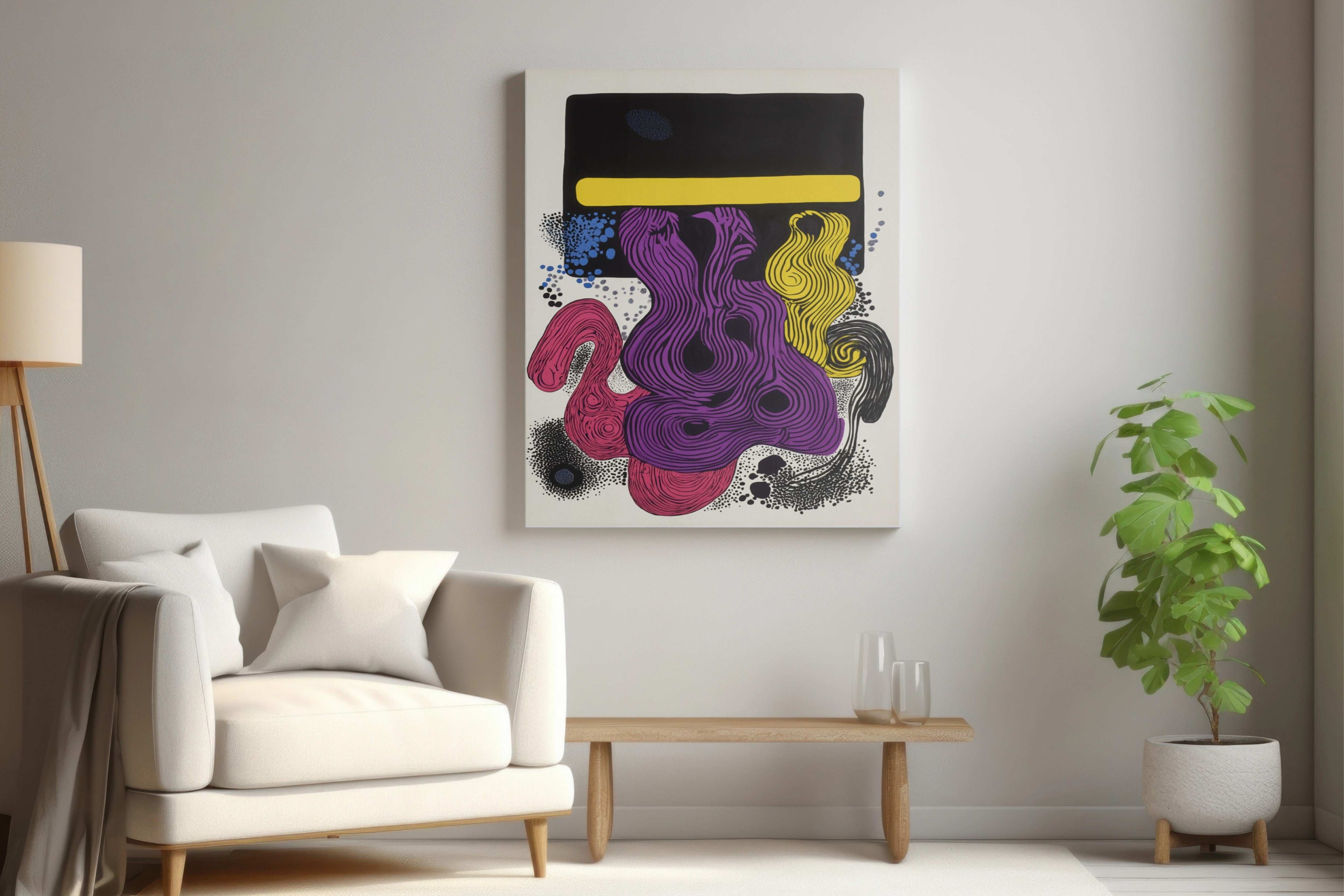 Vibrant Expression: Abstract Digital Art with Retro-Futuristic Shapes