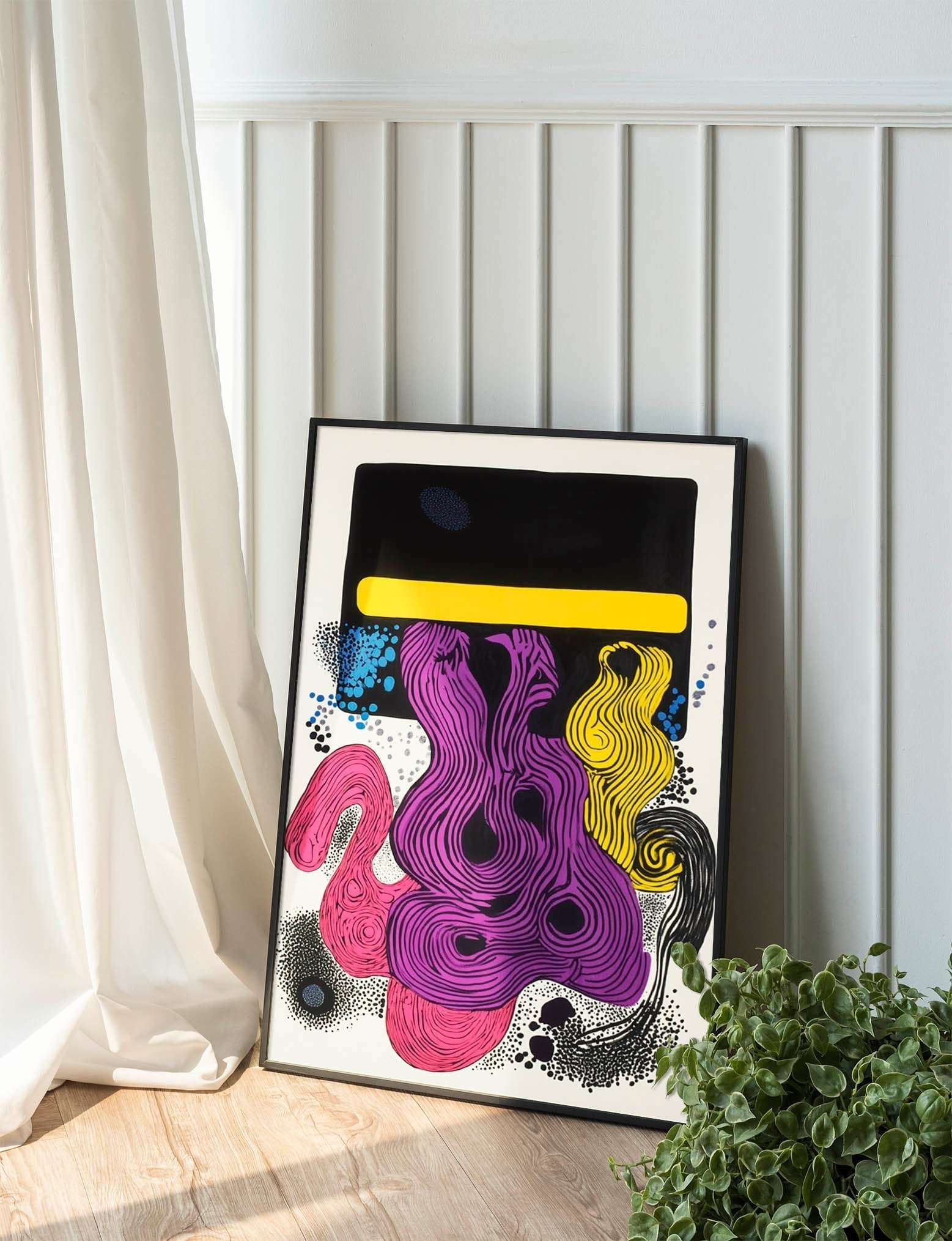 Vibrant Expression: Abstract Digital Art with Retro-Futuristic Shapes