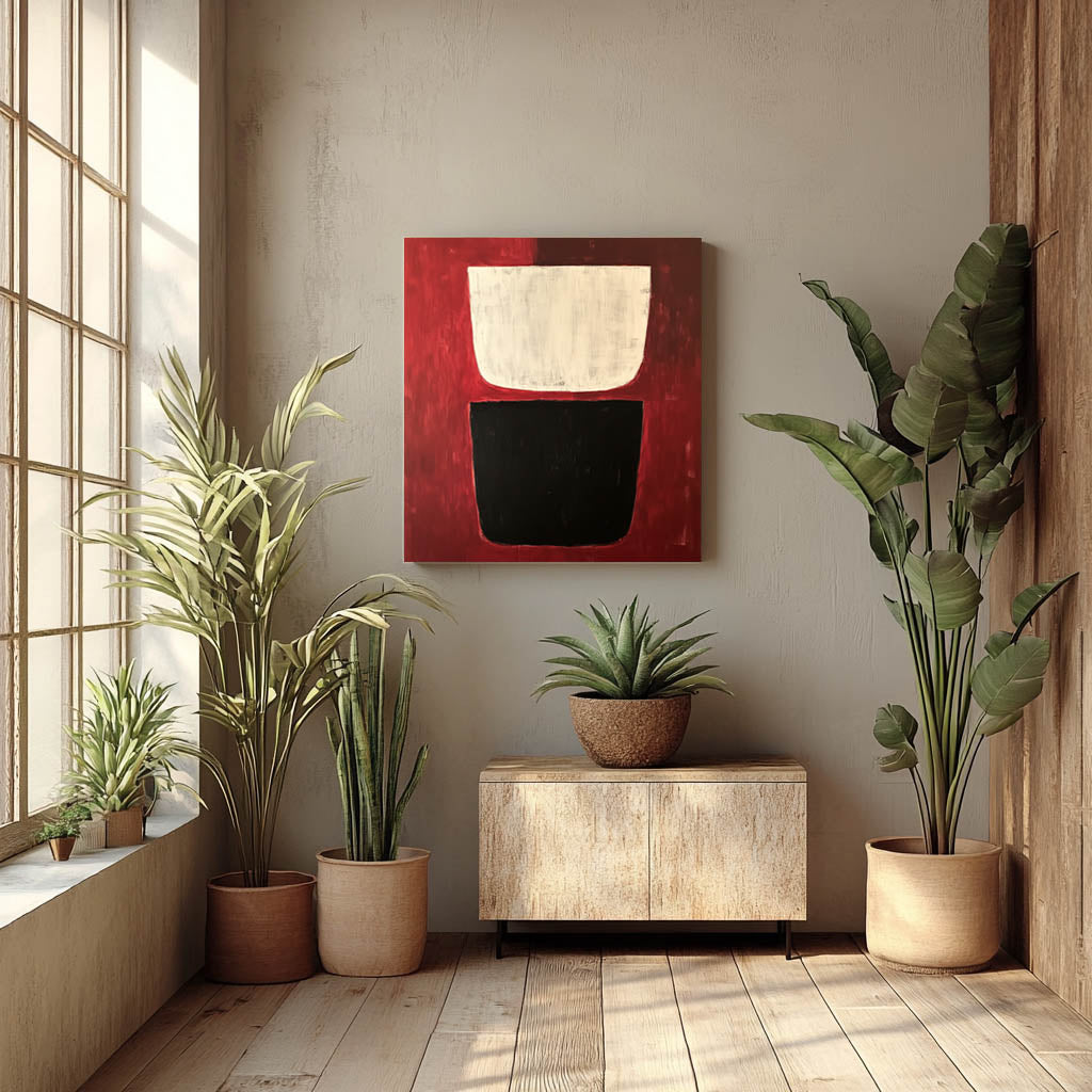 Minimalist Cup: Abstract Geometry in Red, Black, and White