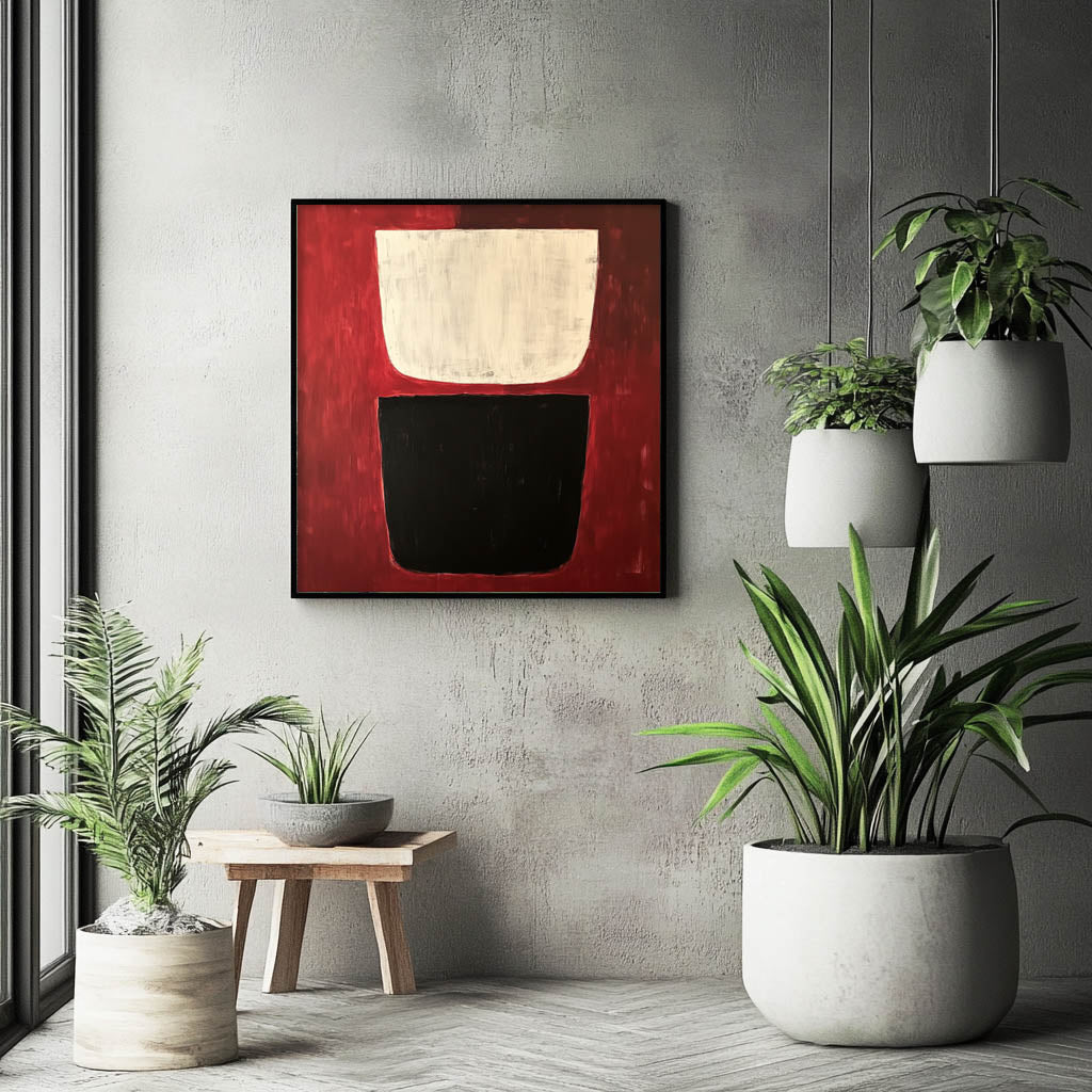 Minimalist Cup: Abstract Geometry in Red, Black, and White