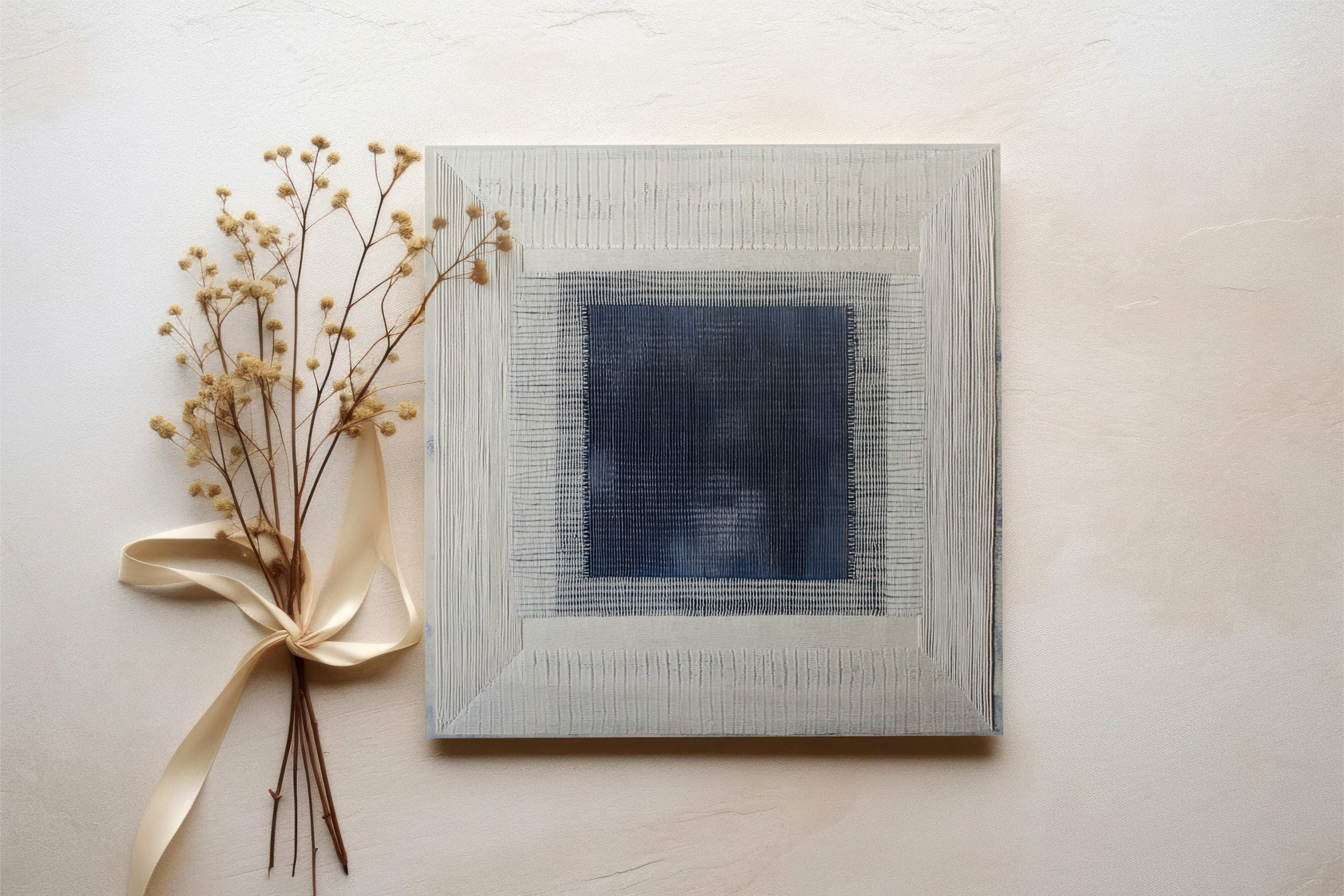 Textured Elegance: Woven Abstract with Blue and Black Composition